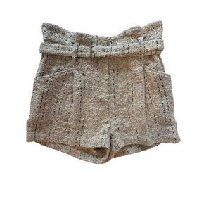 IRO Belted Tweed Shorts Beige Black Bouclé High Waisted Utility FR 42 US 10